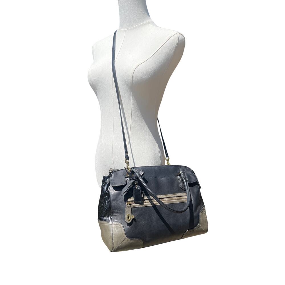 COACH Poppy Colorblock Black Green Leather Purse Satchel Crossbody Handbag - Picture 3 of 8